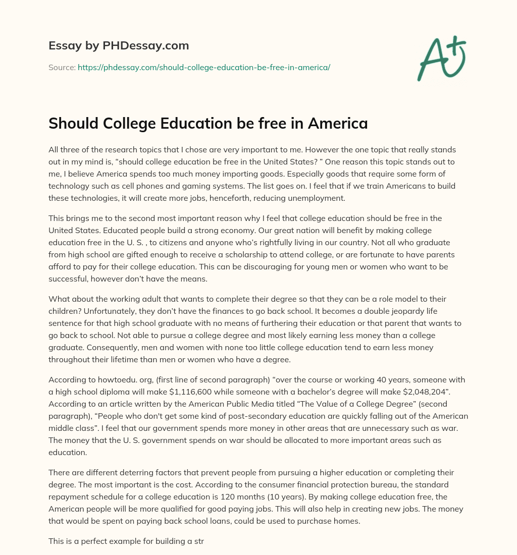 Should College Education be free in America essay