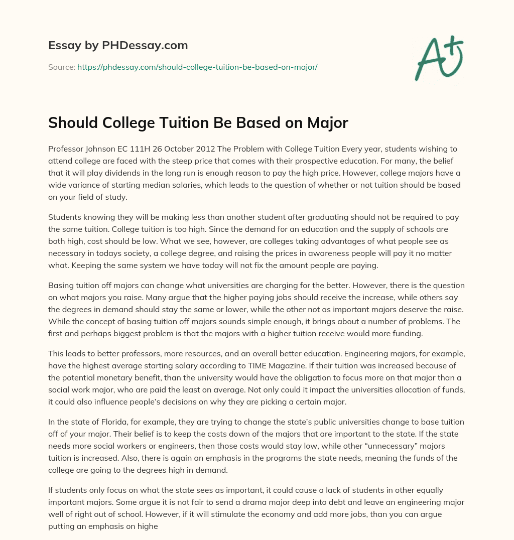 Should College Tuition Be Based on Major essay