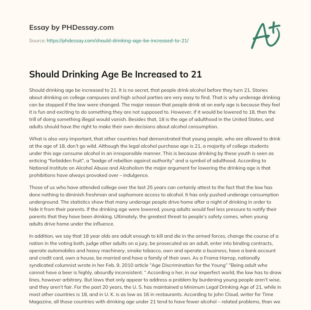 Should Drinking Age Be Increased to 21 essay