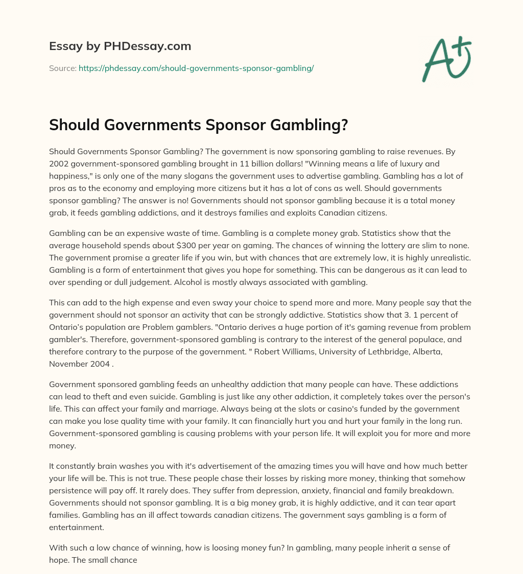 Should Governments Sponsor Gambling? essay