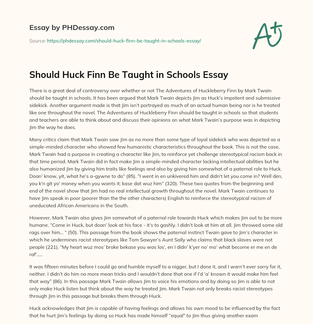 Should Huck Finn Be Taught in Schools Essay essay
