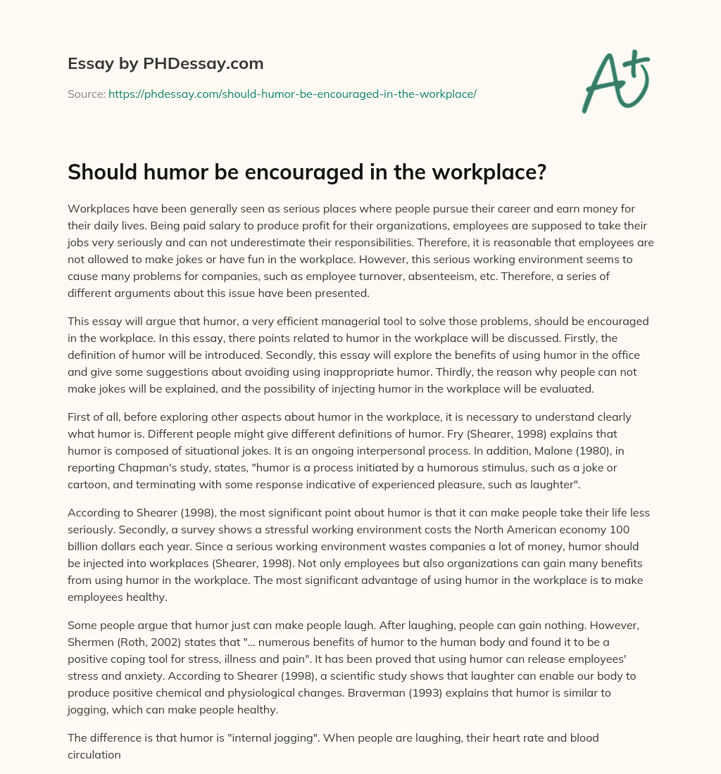 Should humor be encouraged in the workplace? essay