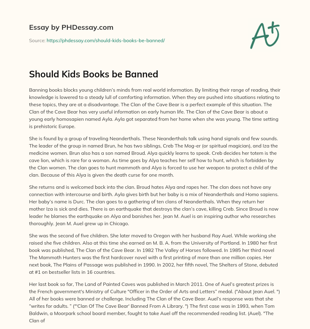 Should Kids Books be Banned essay