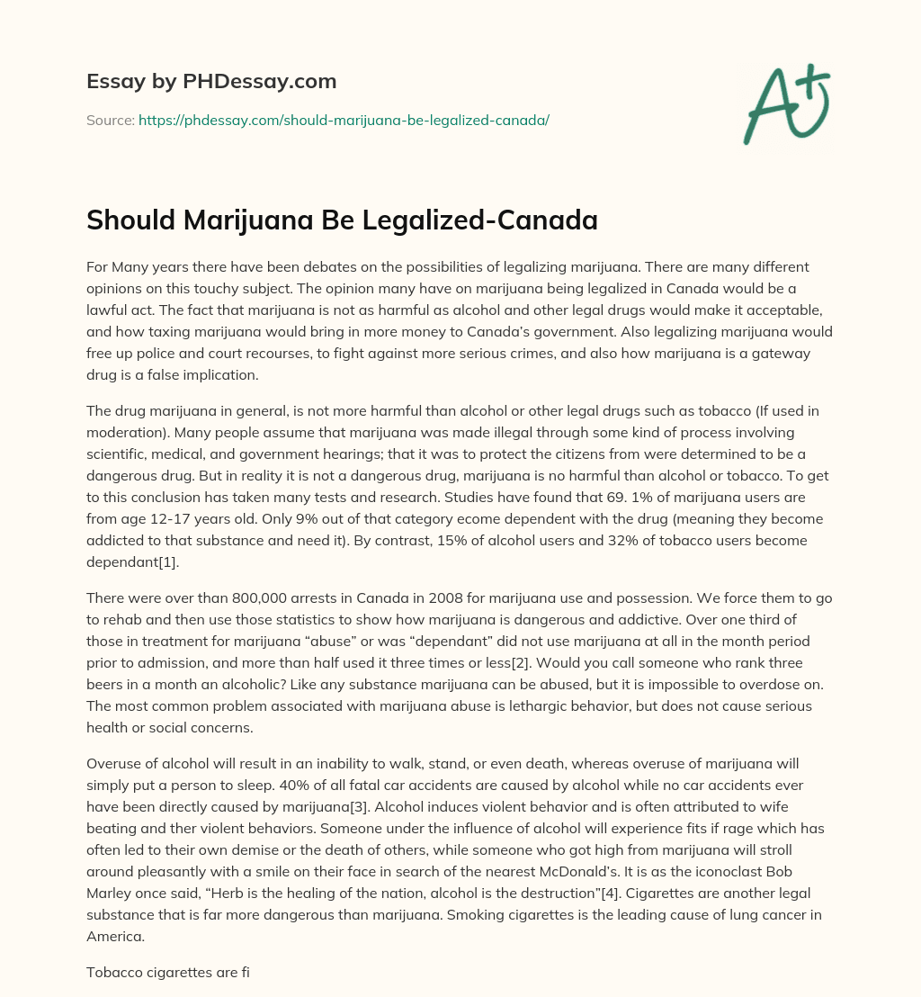 Should Marijuana Be Legalized-Canada essay