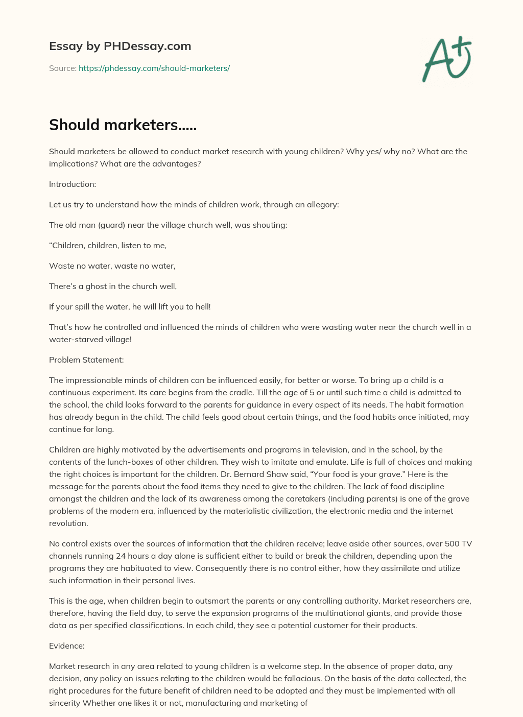 Should marketers….. essay