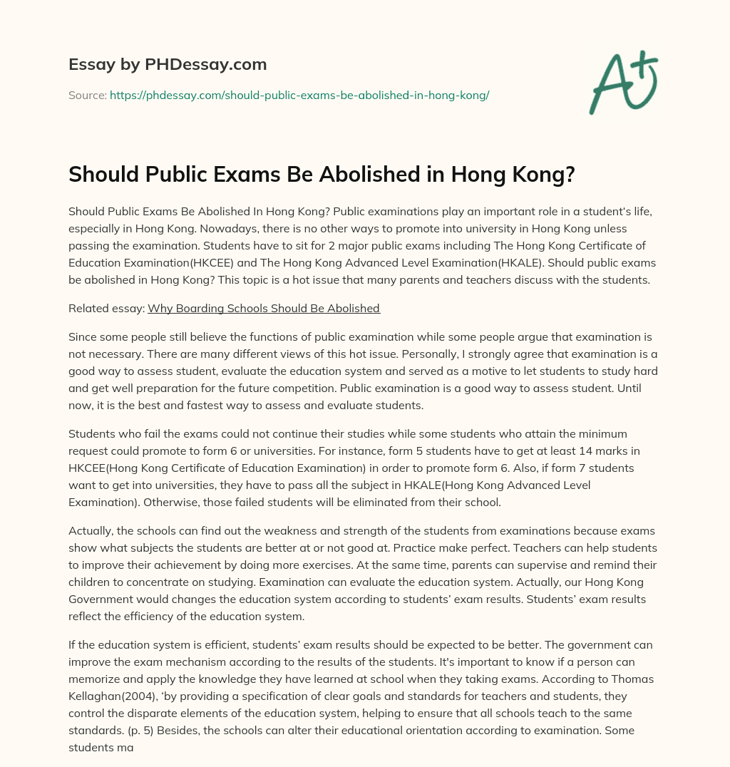 Should Public Exams Be Abolished in Hong Kong? essay