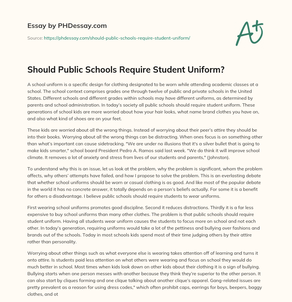 Should Public Schools Require Student Uniform? essay