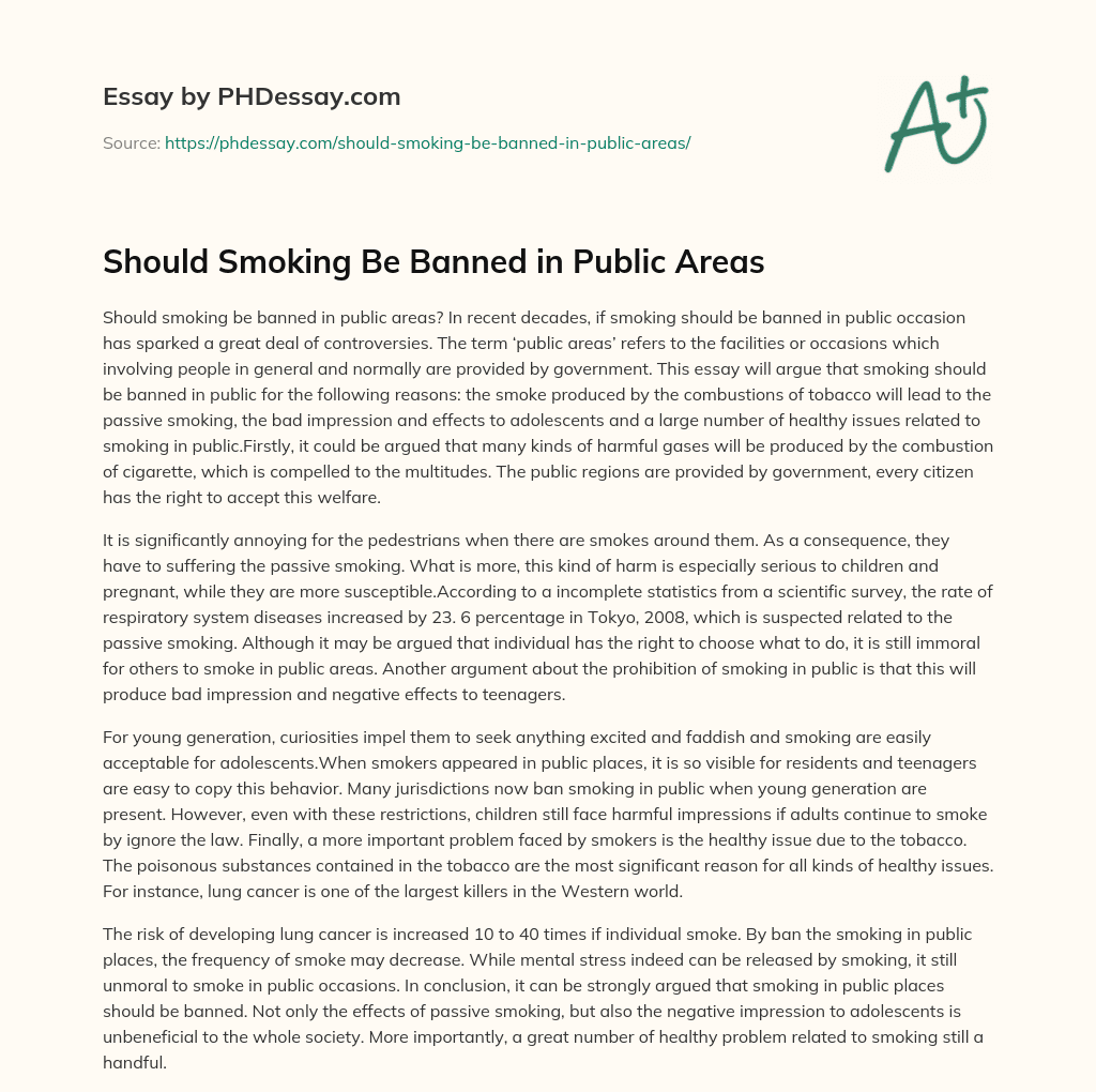 Should Smoking Be Banned in Public Areas essay