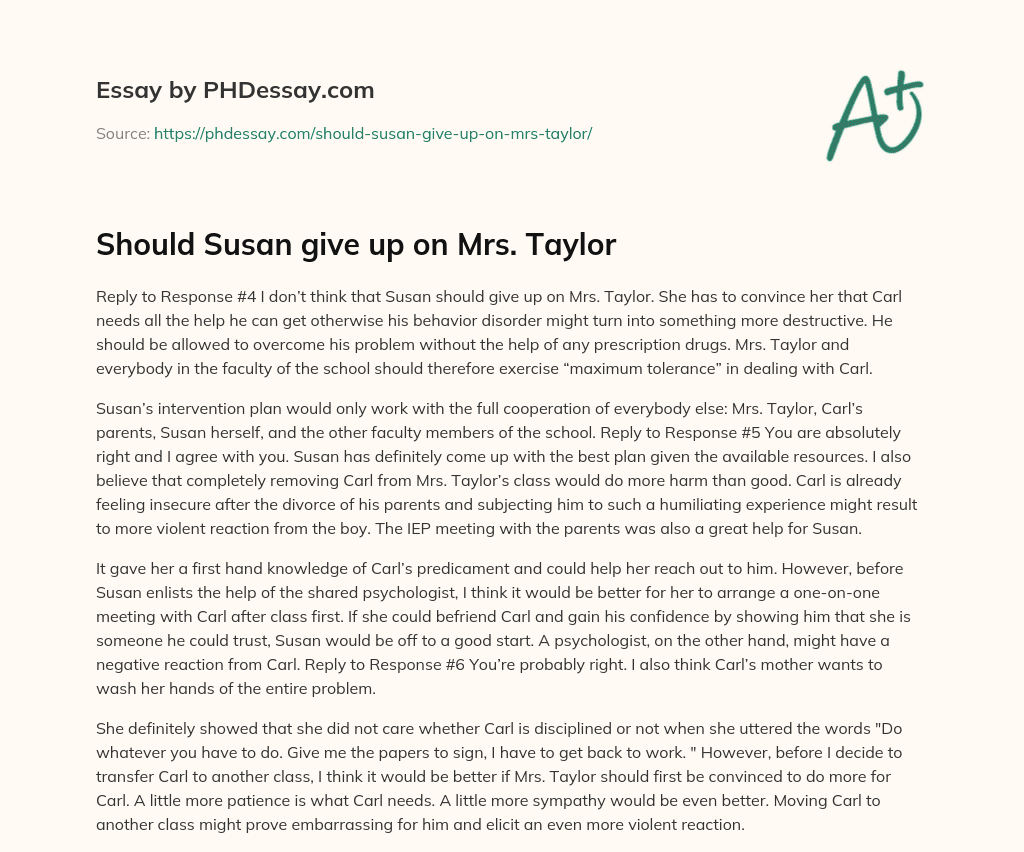 Should Susan give up on Mrs. Taylor essay