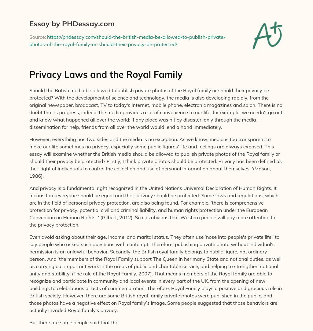 Privacy Laws and the Royal Family essay