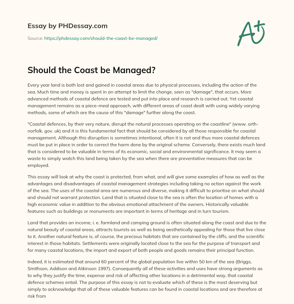 Should the Coast be Managed? essay