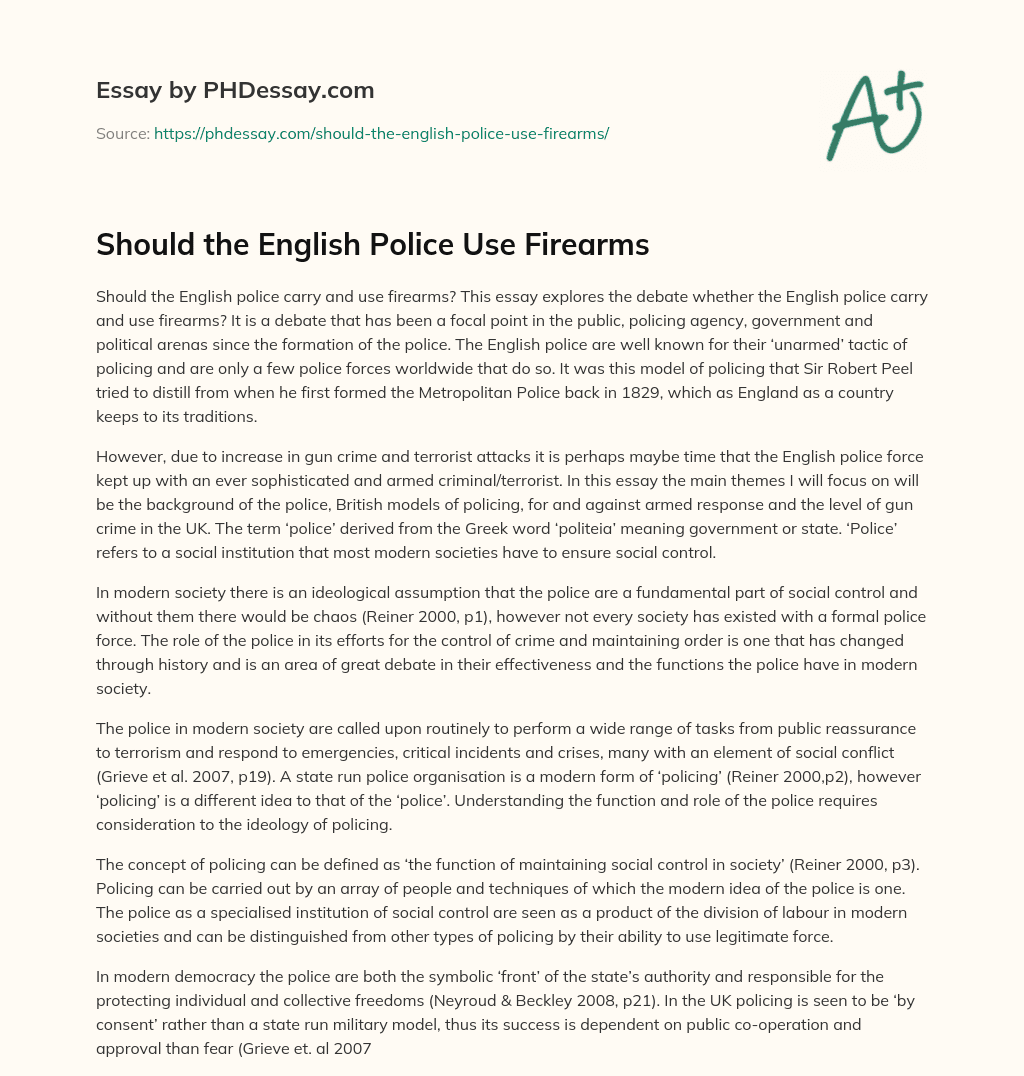Should the English Police Use Firearms essay