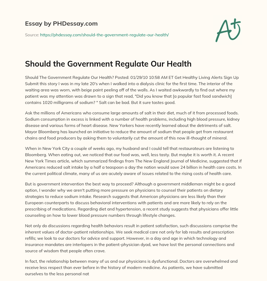 Should the Government Regulate Our Health essay