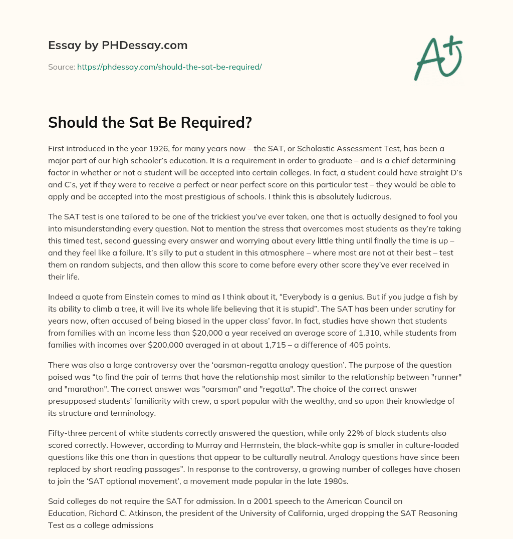 Should the Sat Be Required? essay