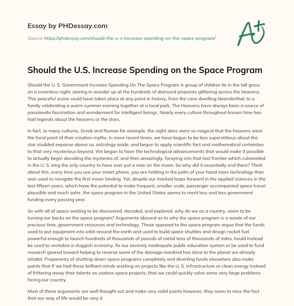 Should the U.S. Increase Spending on the Space Program essay