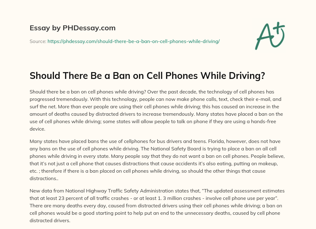argumentative essay on mobile phones while driving