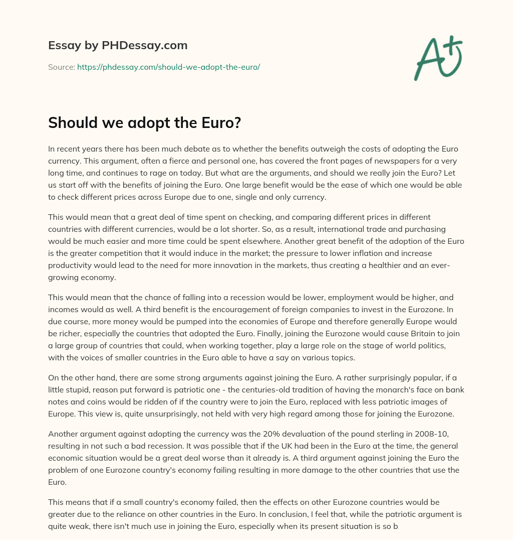 Should we adopt the Euro? essay