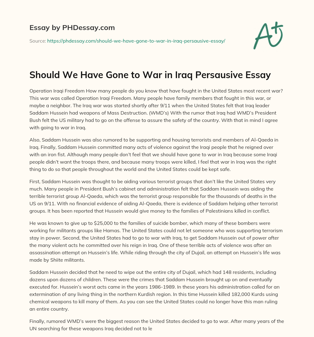 Should We Have Gone to War in Iraq Persausive Essay essay
