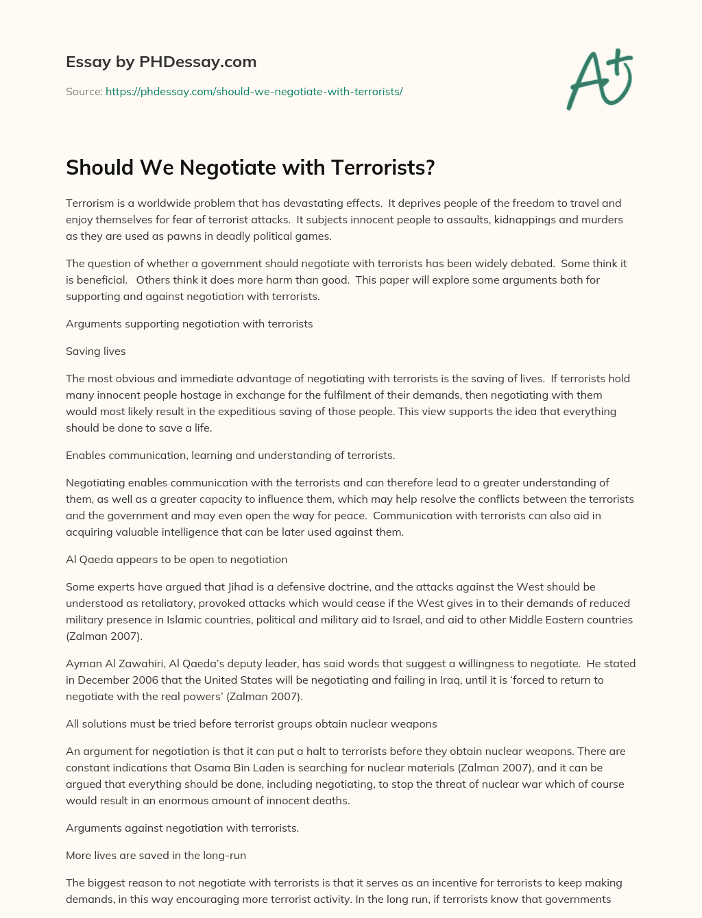 Should We Negotiate with Terrorists? essay