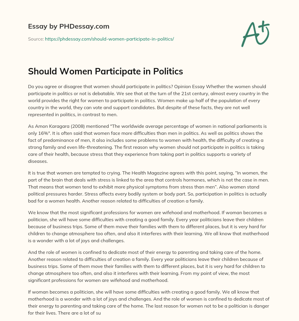 Should Women Participate in Politics essay