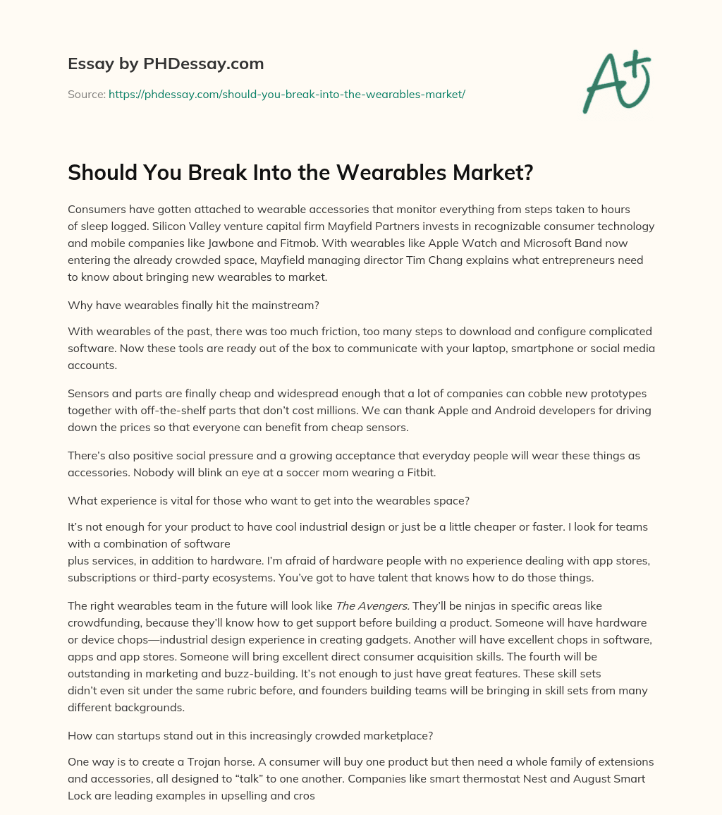 Should You Break Into the Wearables Market? essay