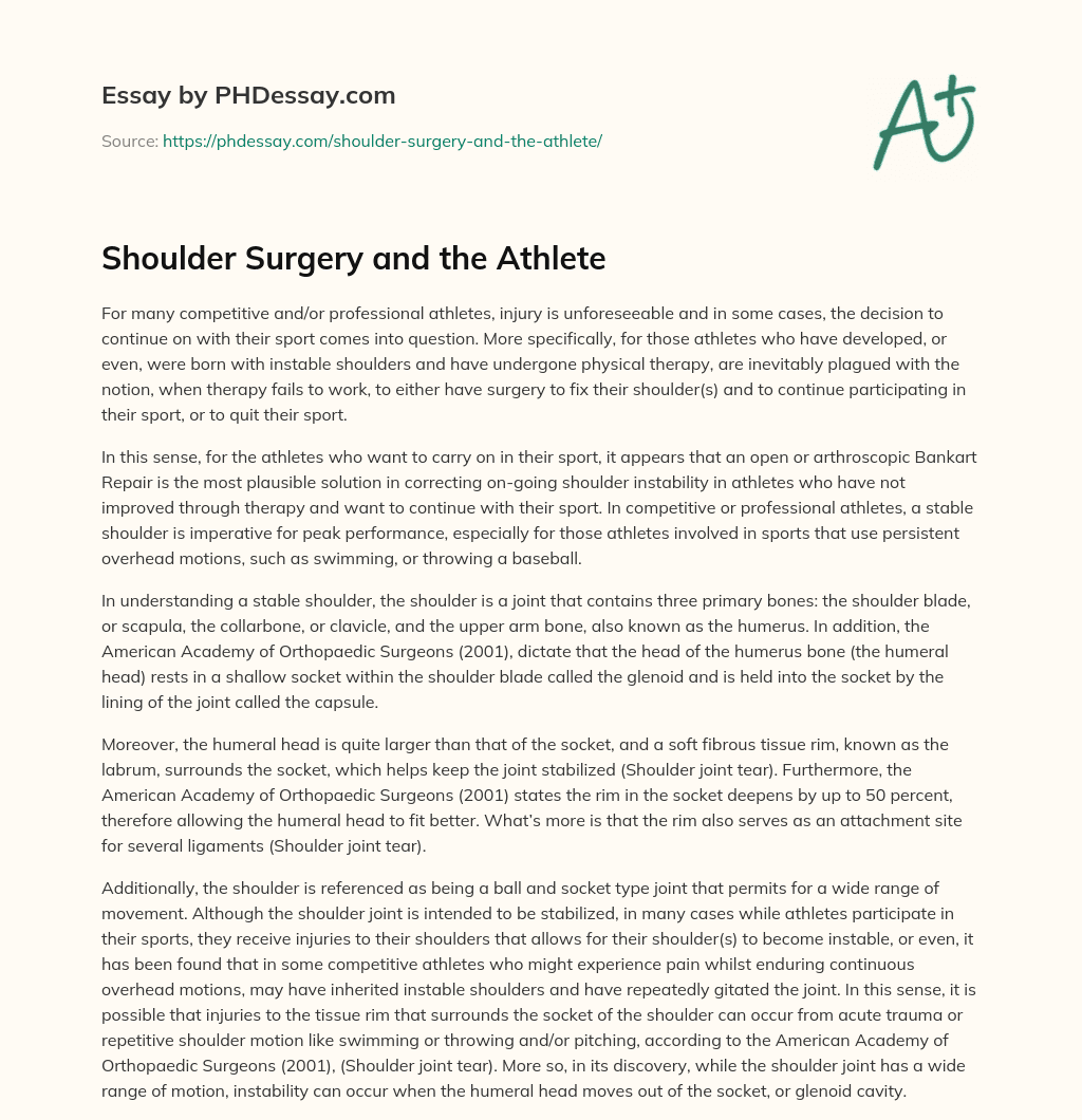 Shoulder Surgery and the Athlete essay