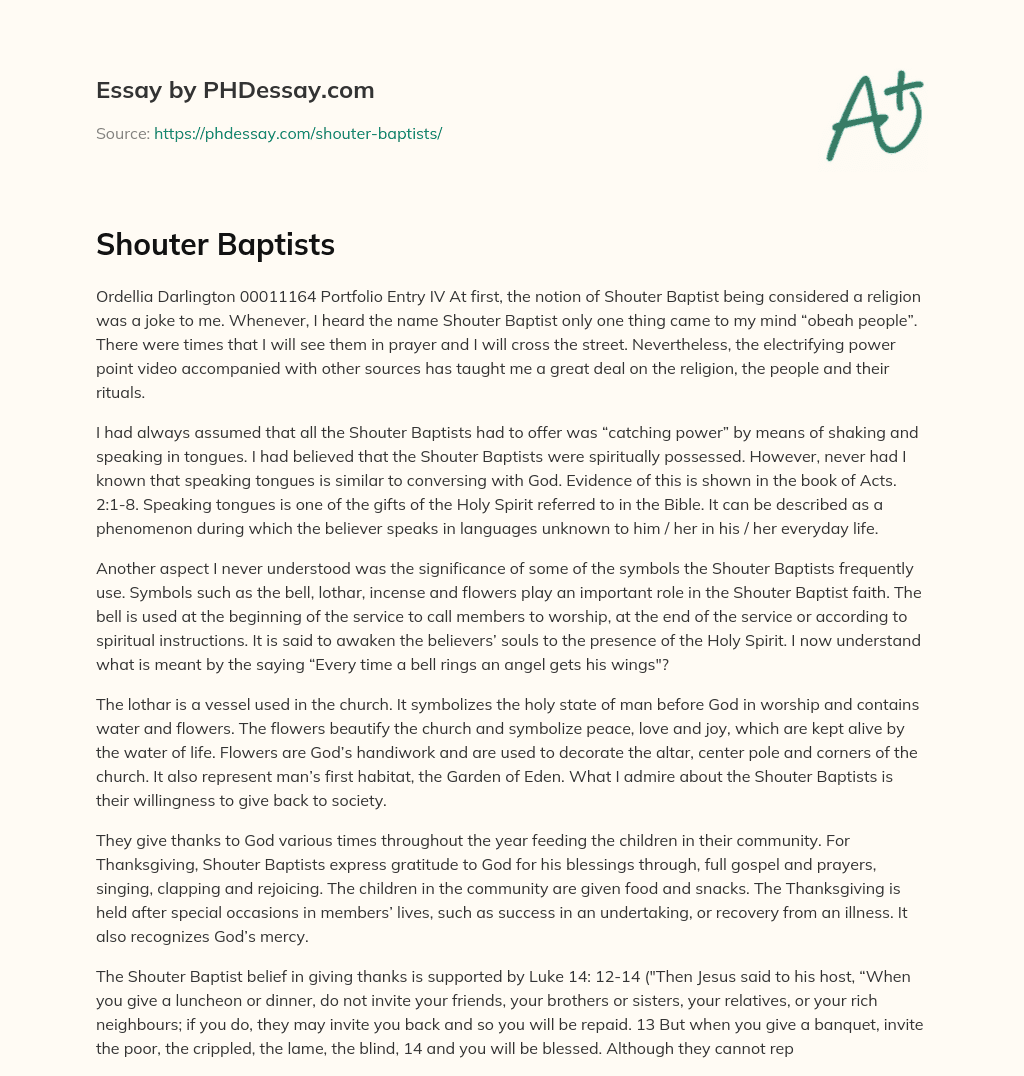 Shouter Baptists essay
