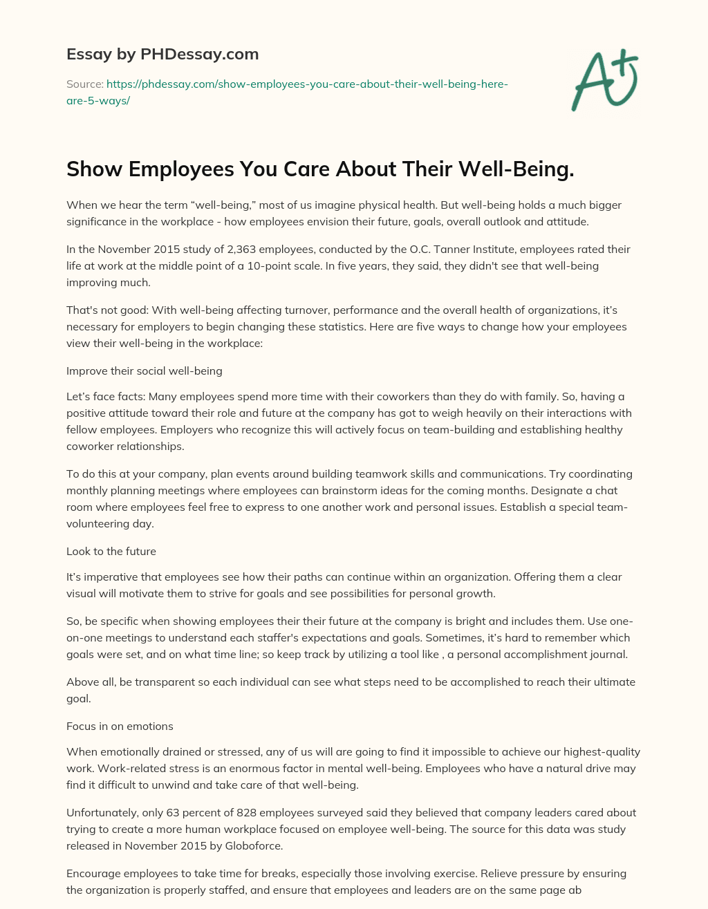 Show Employees You Care About Their Well-Being. essay
