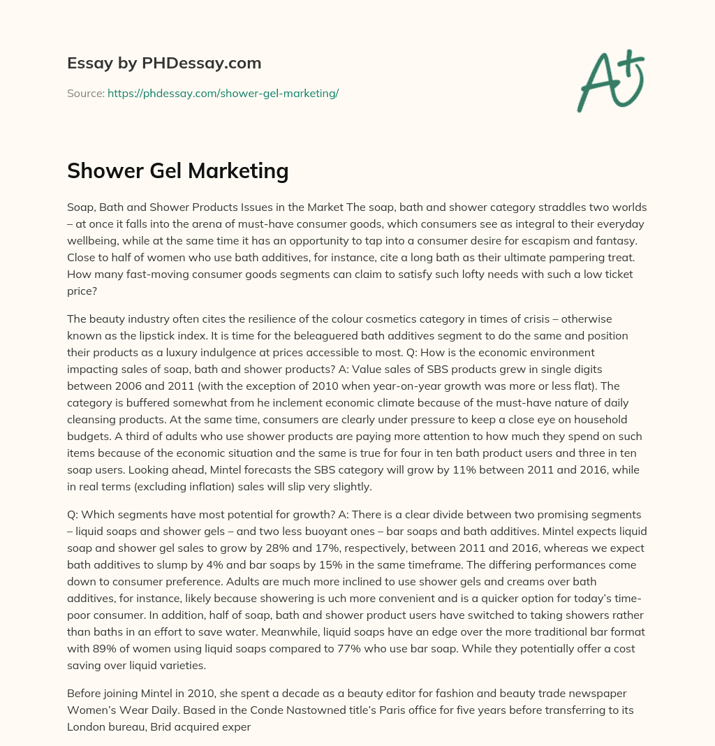Shower Gel Marketing essay