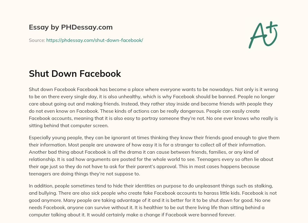 Shut Down Facebook essay