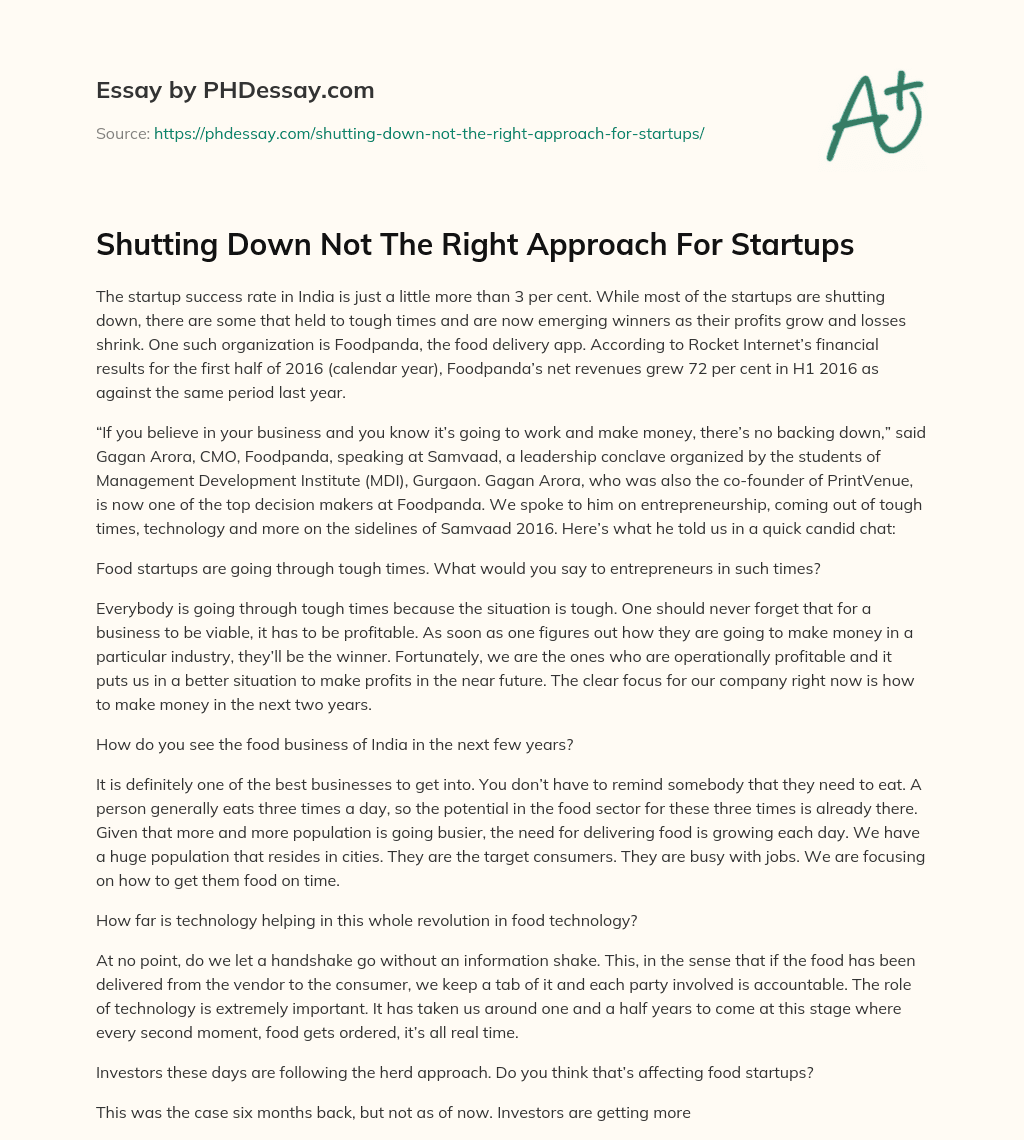 Shutting Down Not The Right Approach For Startups essay