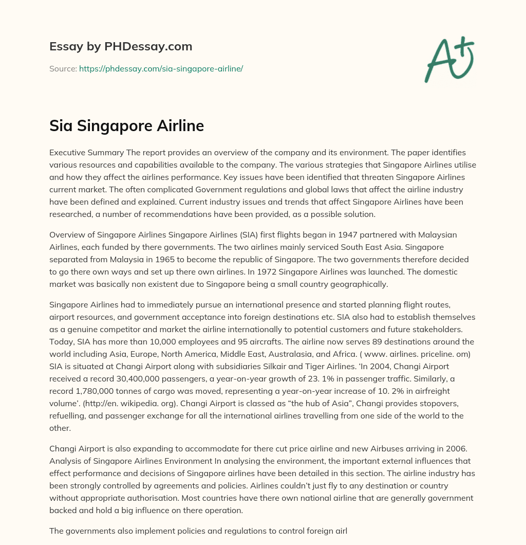 Sia Singapore Airline essay