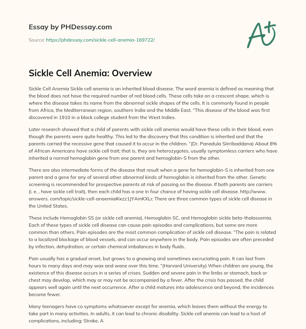 Sickle Cell Anemia: Overview essay