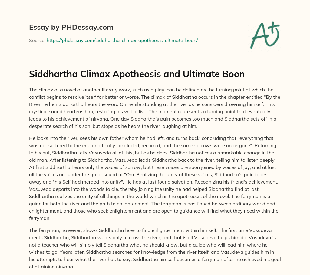 Siddhartha Climax Apotheosis and Ultimate Boon essay
