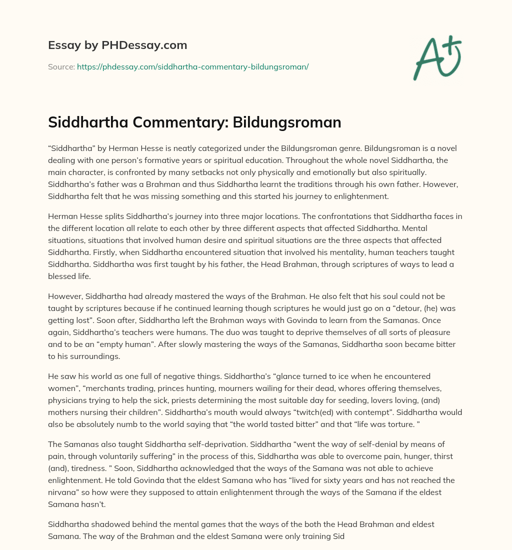 Siddhartha Commentary: Bildungsroman essay