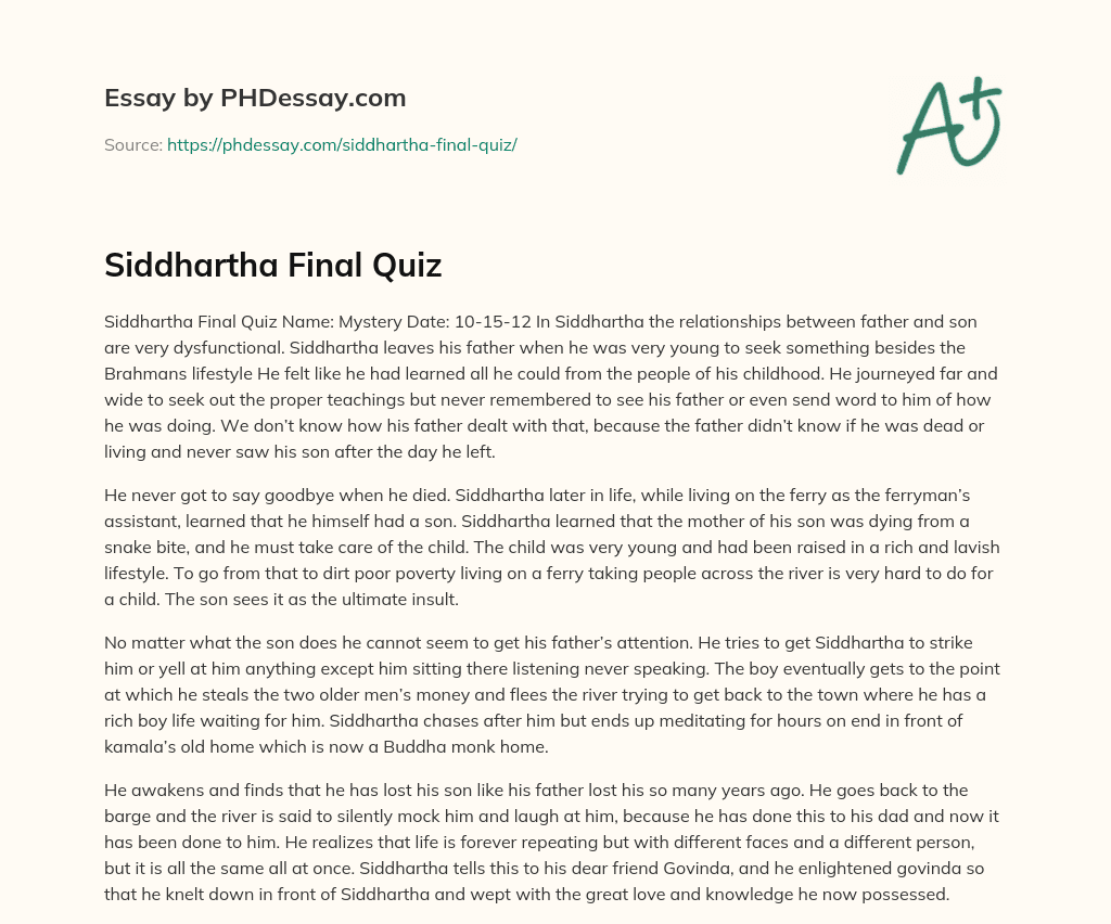 Siddhartha Final Quiz essay
