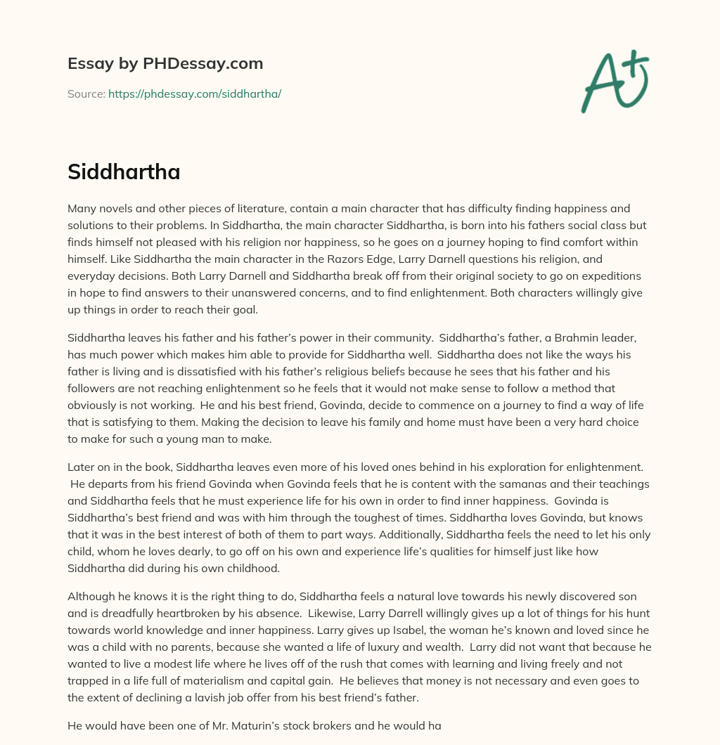 Comparing the Journeys of Siddhartha and Larry Darnell in Literature essay