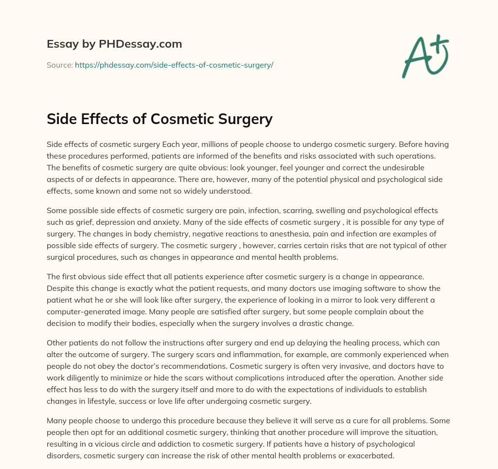 disadvantages of cosmetic surgery essay