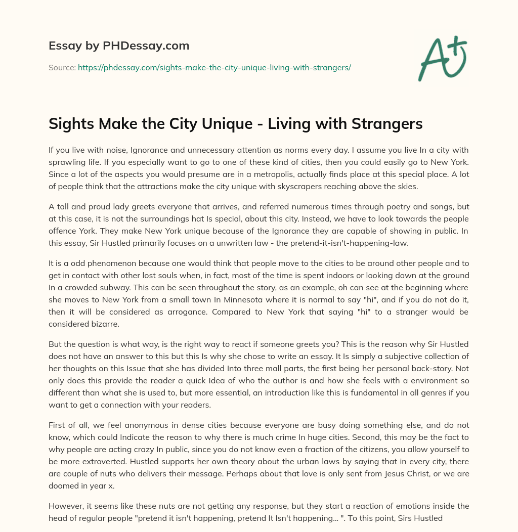 Sights Make the City Unique – Living with Strangers essay