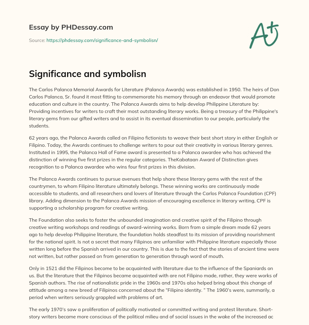 Significance and symbolisn essay