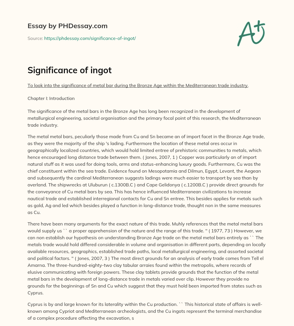 Significance of ingot essay