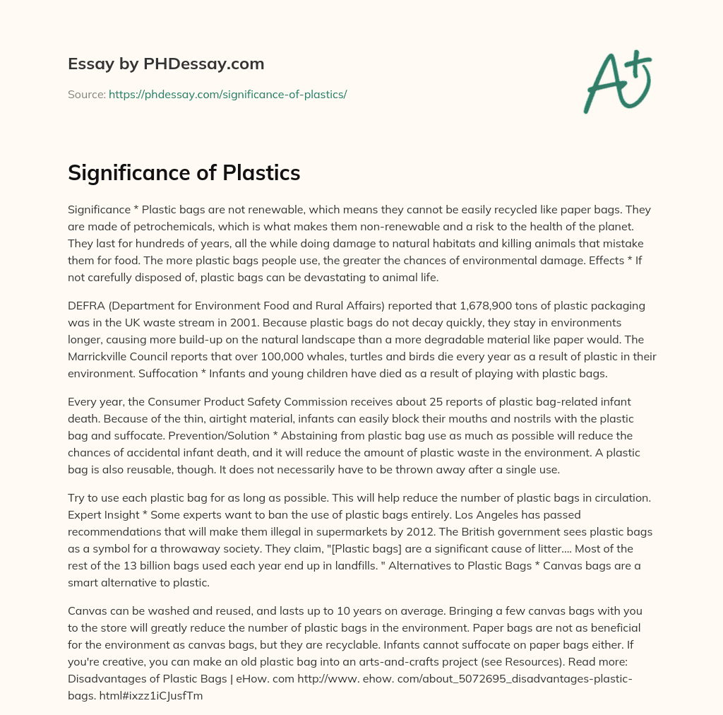 Significance of Plastics essay