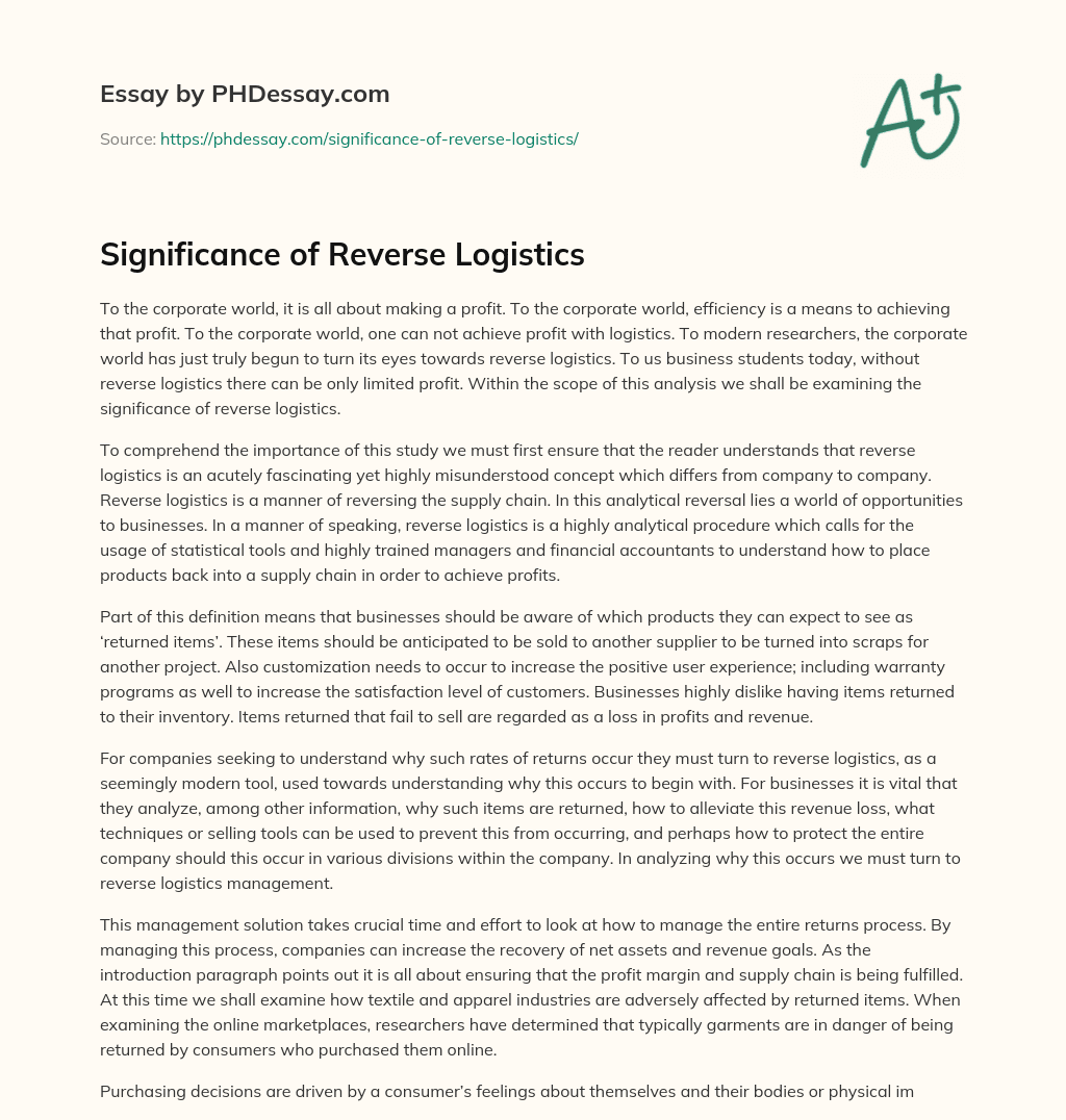 Significance of Reverse Logistics essay