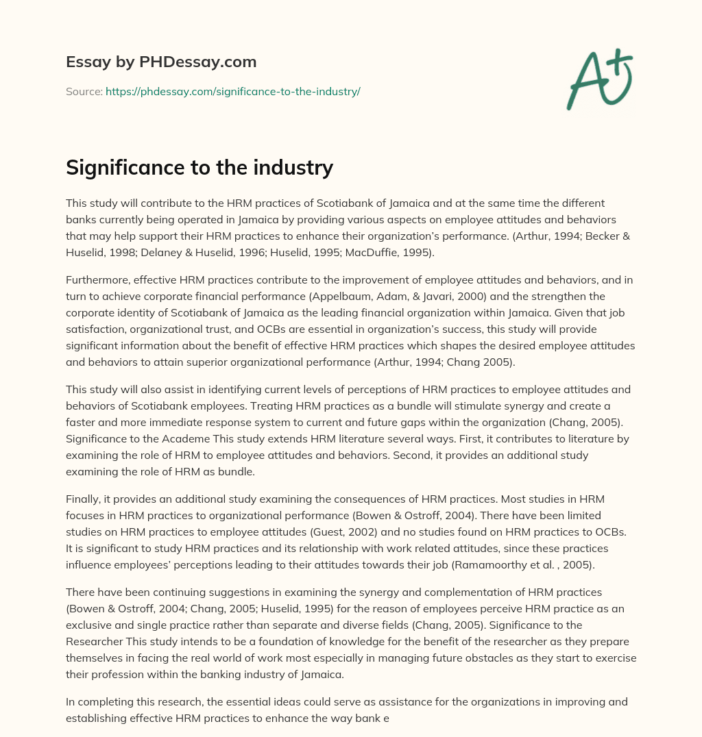 Significance to the industry essay