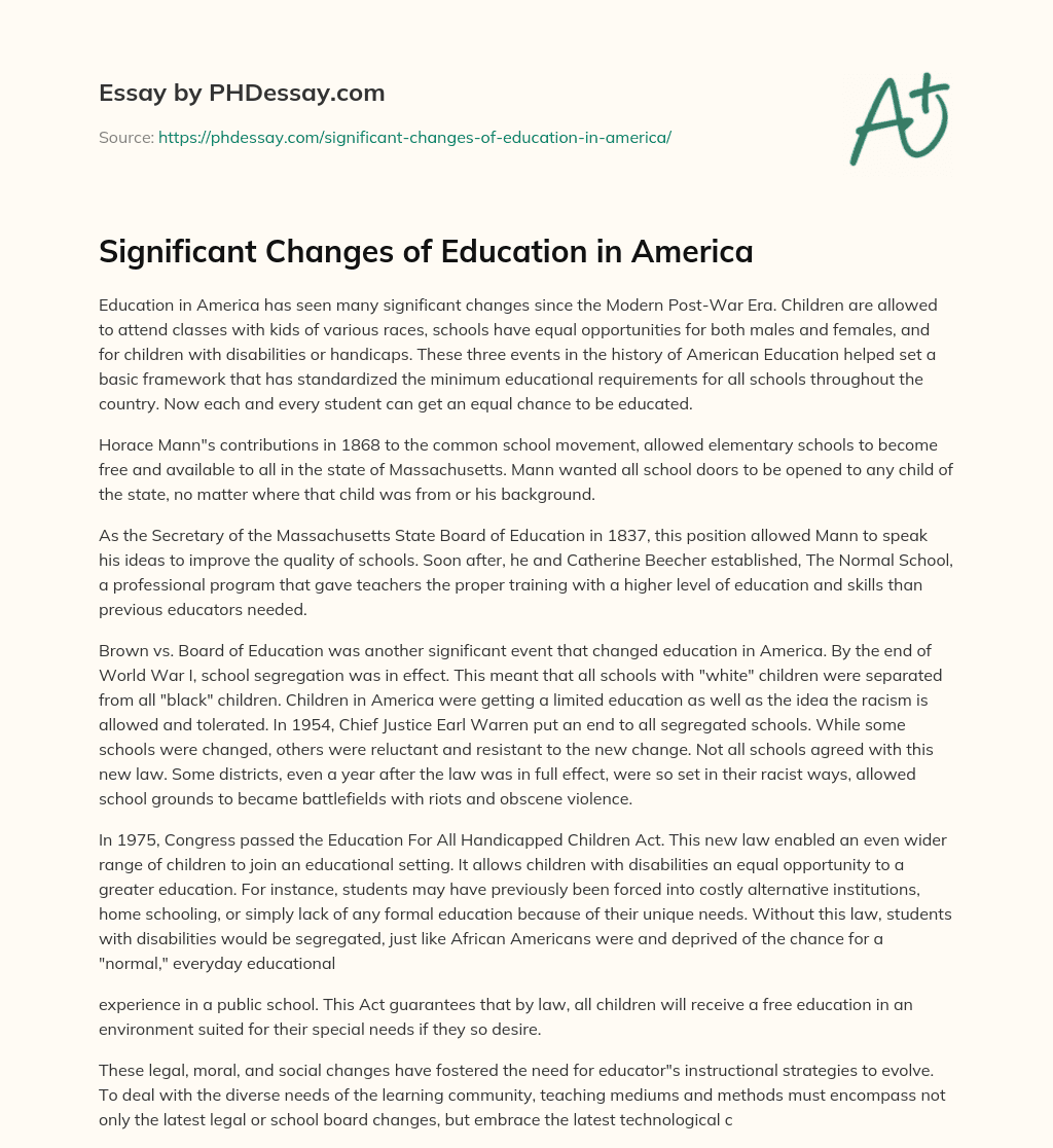 essay about education in america