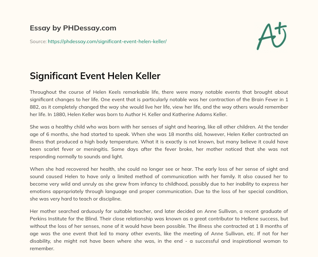 Significant Event Helen Keller essay