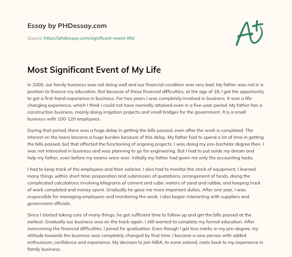 Most Significant Event of My Life essay
