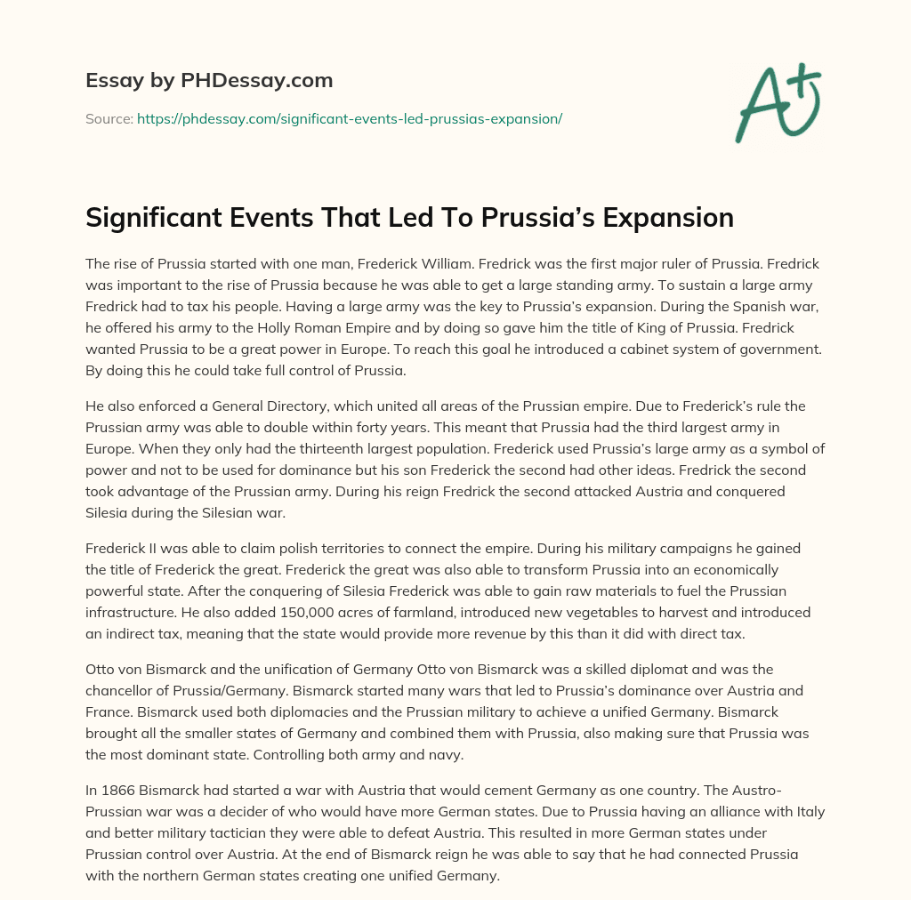 Significant Events That Led To Prussia’s Expansion essay