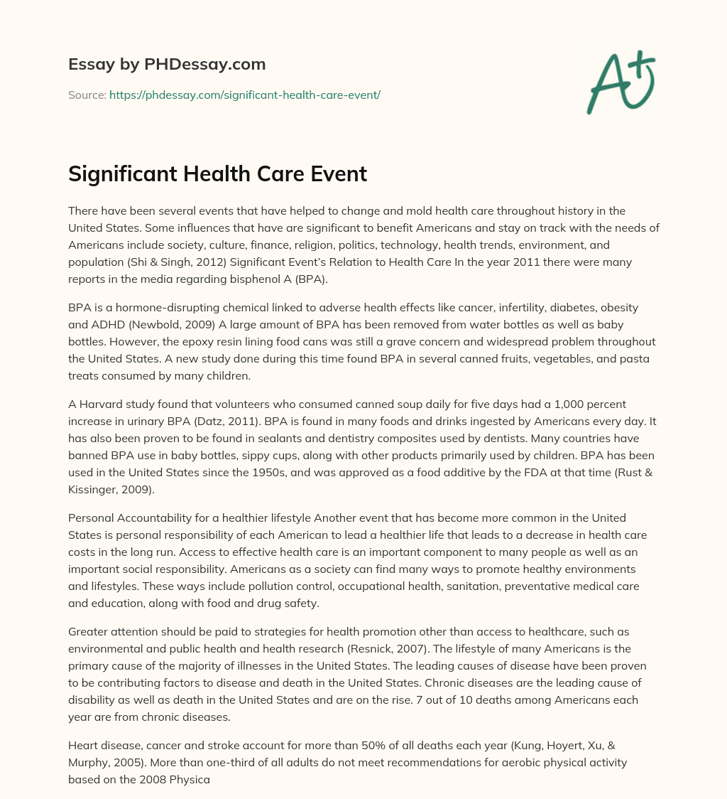 Significant Health Care Event essay