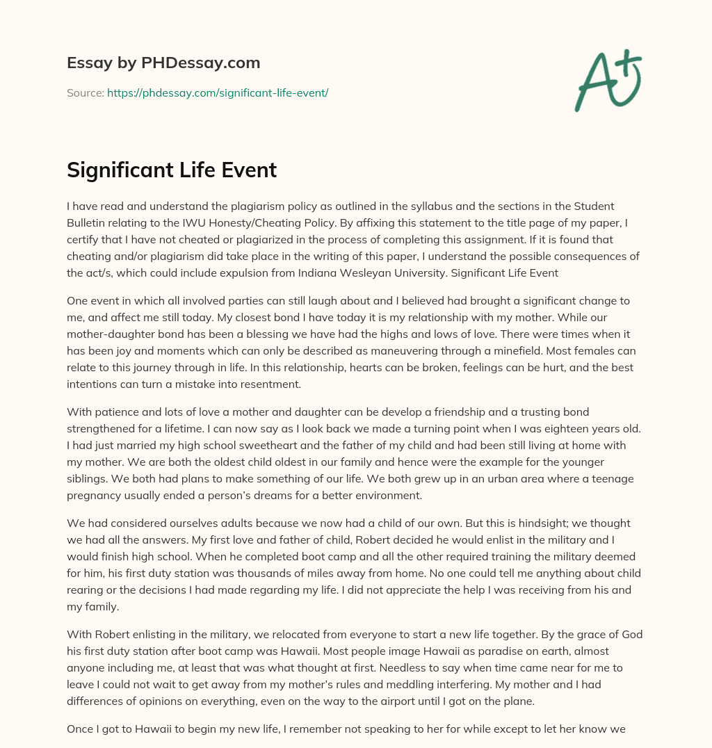 Significant Life Event essay
